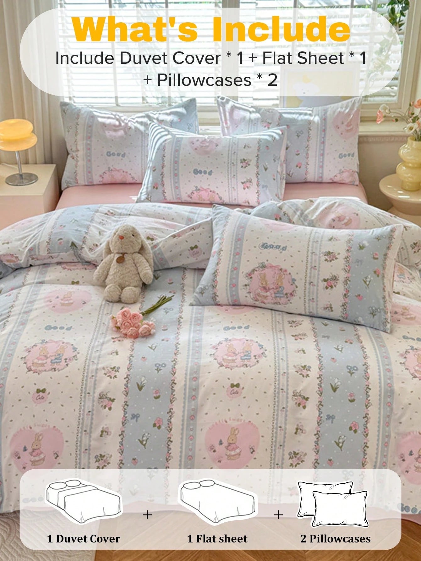 Spring/Summer Ditsy Floral Duvet Cover 4-Piece Set, French Country Style, Includes 1 Duvet Cover, 1 Bed Sheet, 2 Pillowcases, Duvet Insert And Pillow Insert Not Included, Pillowcase Pattern Randomly C