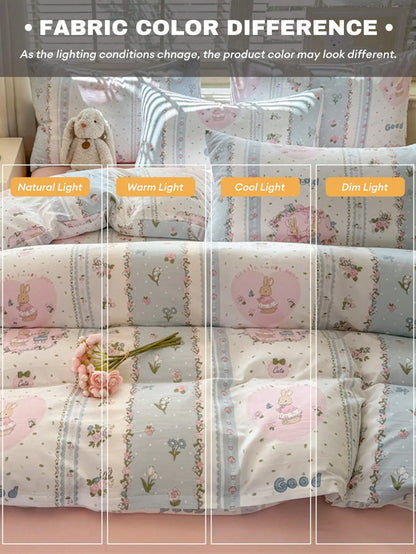 Spring/Summer Ditsy Floral Duvet Cover 4-Piece Set, French Country Style, Includes 1 Duvet Cover, 1 Bed Sheet, 2 Pillowcases, Duvet Insert And Pillow Insert Not Included, Pillowcase Pattern Randomly C
