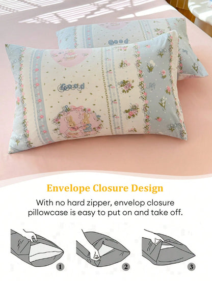 Spring/Summer Ditsy Floral Duvet Cover 4-Piece Set, French Country Style, Includes 1 Duvet Cover, 1 Bed Sheet, 2 Pillowcases, Duvet Insert And Pillow Insert Not Included, Pillowcase Pattern Randomly C