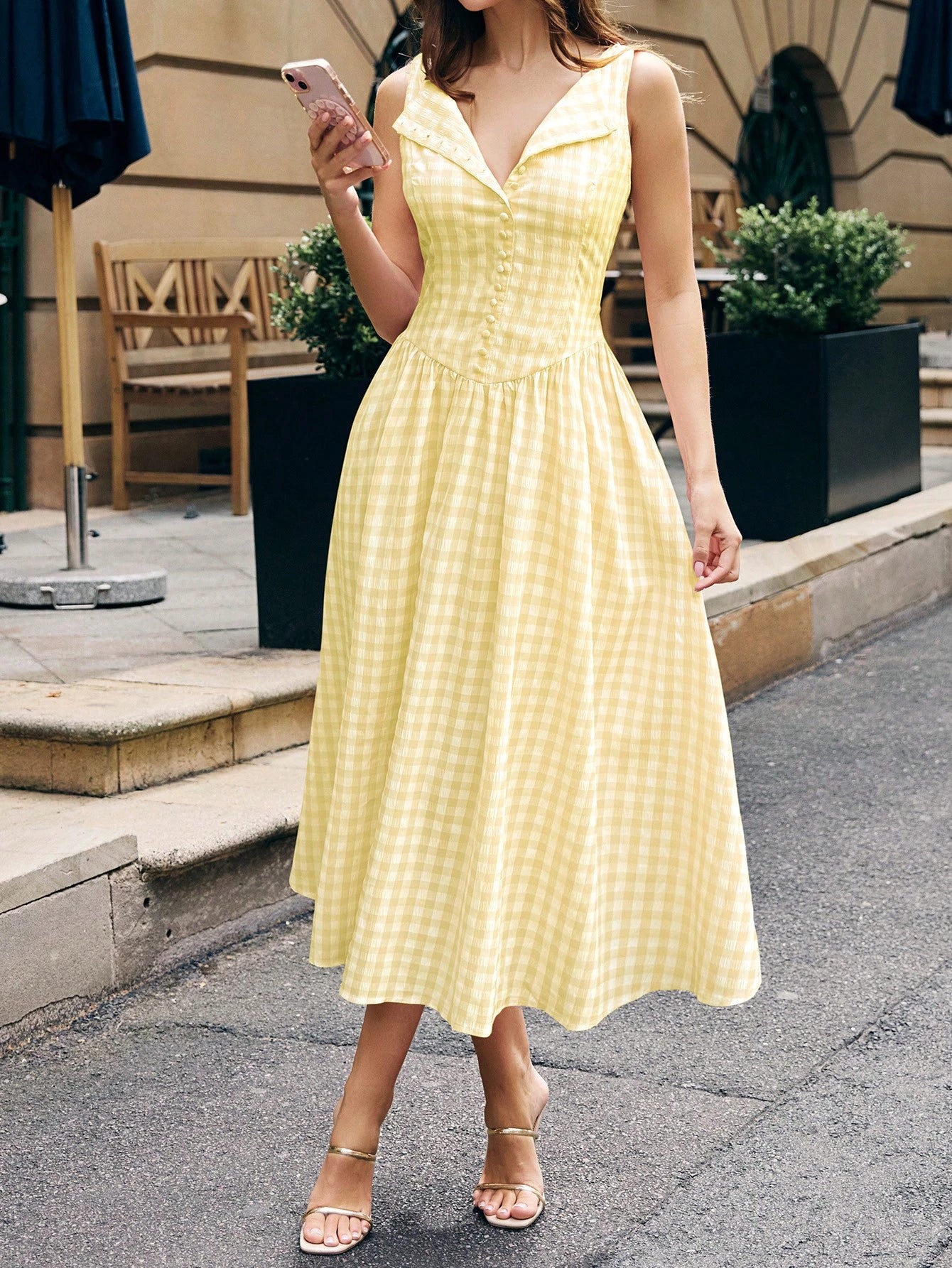 Spring/Summer Pink Plaid Off-Shoulder Dress, French Elegant Style, Valentine's Day, Vacation, Daily Wear