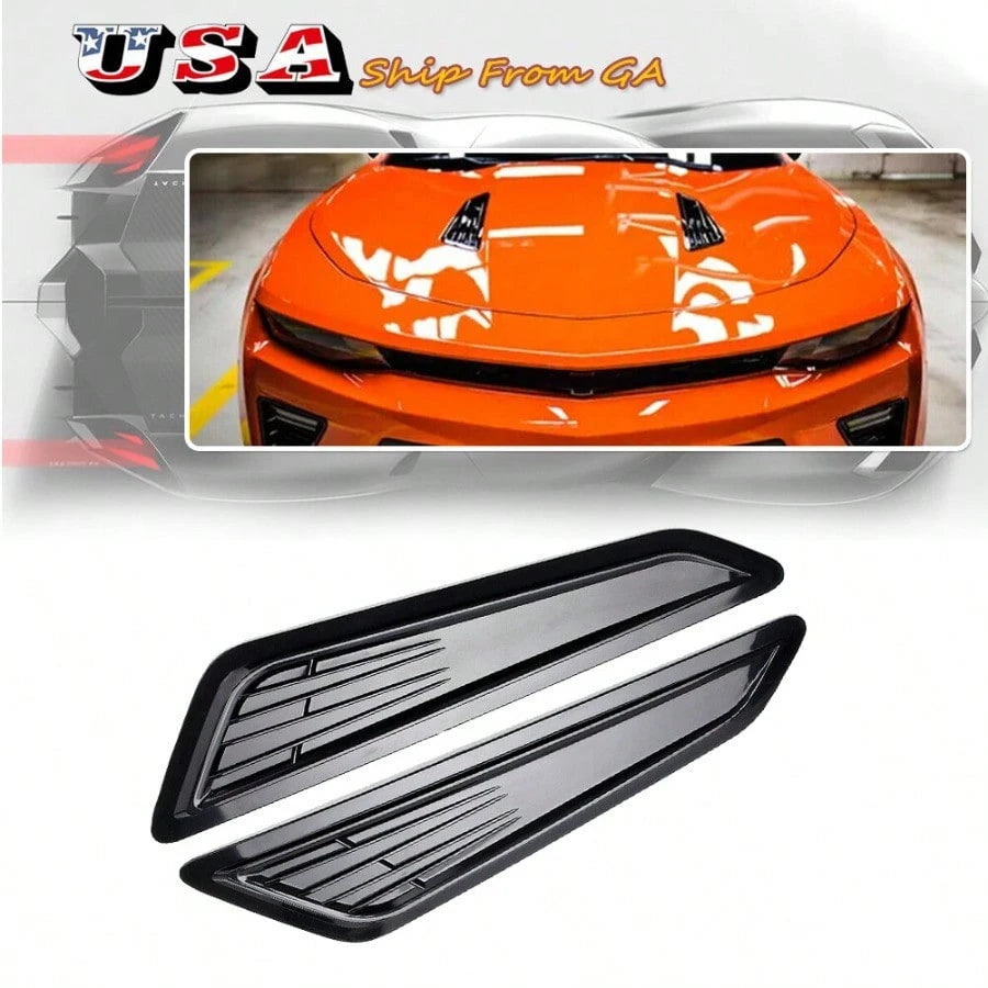 SS STYLE BLACK BONNET HOOD VENT SCOOP COVERS FOR 16-2023 CHEVY CAMARO 1LT LT RS