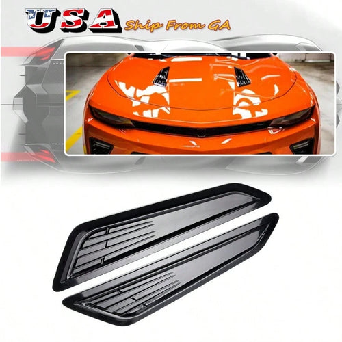 SS STYLE BLACK BONNET HOOD VENT SCOOP COVERS FOR 16-2023 CHEVY CAMARO 1LT LT RS