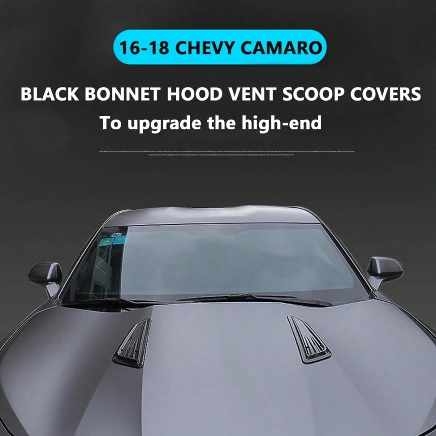 SS STYLE BLACK BONNET HOOD VENT SCOOP COVERS FOR 16-2023 CHEVY CAMARO 1LT LT RS