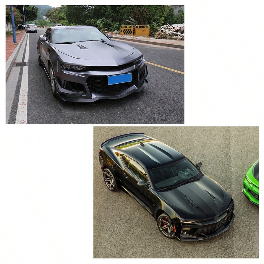 SS STYLE BLACK BONNET HOOD VENT SCOOP COVERS FOR 16-2023 CHEVY CAMARO 1LT LT RS