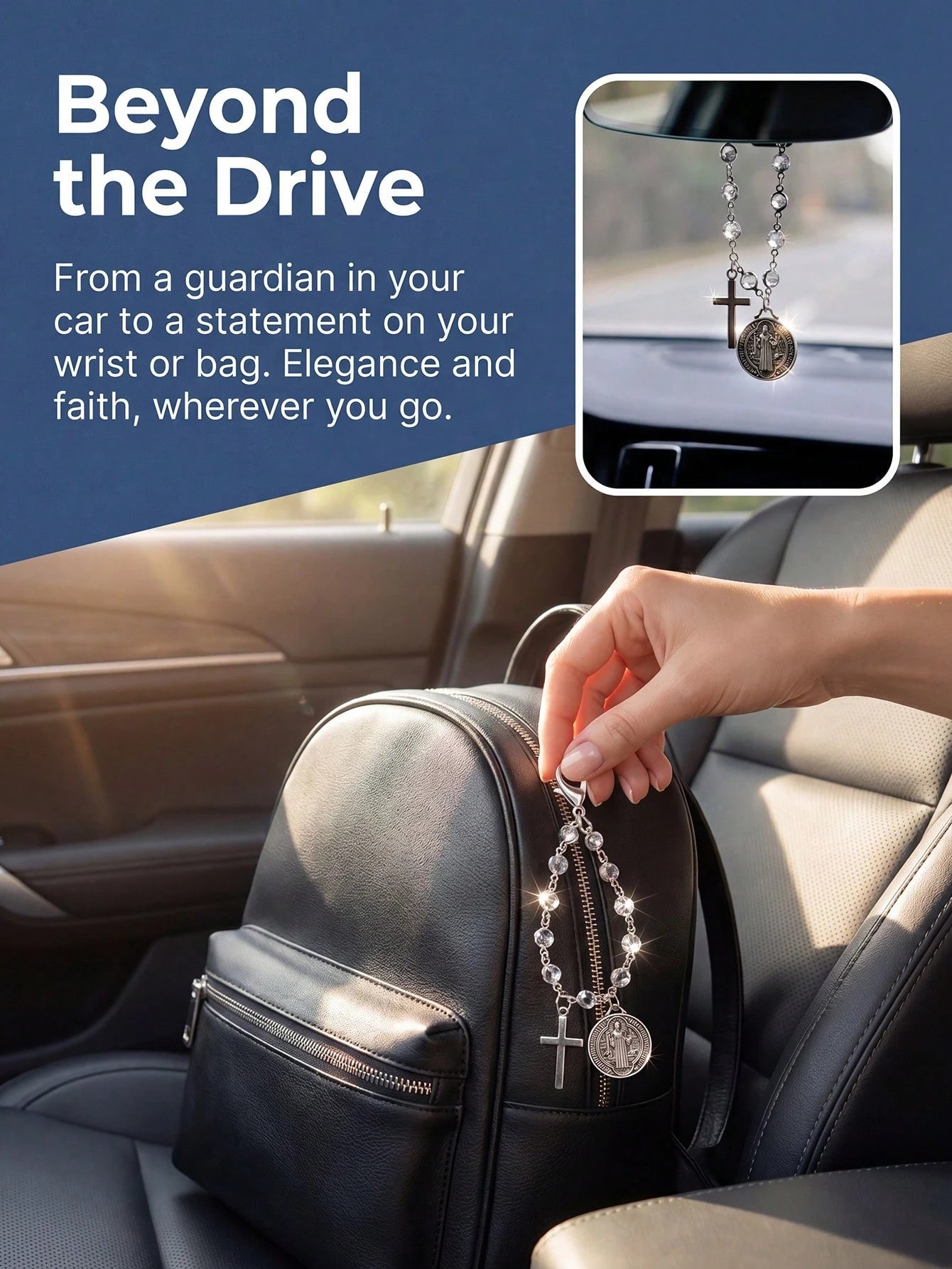 St Benedict Medal Cross Car Charm Blessed Travel Safety Amulet Religious Protective Car Interior Hanging Ornament Auto Steering Wheel Decor Handbag Charm For Women Perfect Christmas Thanksgiving New C