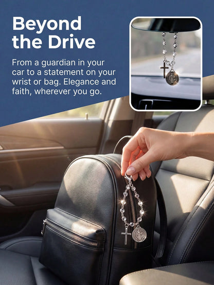 St Benedict Medal Cross Car Charm Blessed Travel Safety Amulet Religious Protective Car Interior Hanging Ornament Auto Steering Wheel Decor Handbag Charm For Women Perfect Christmas Thanksgiving New C