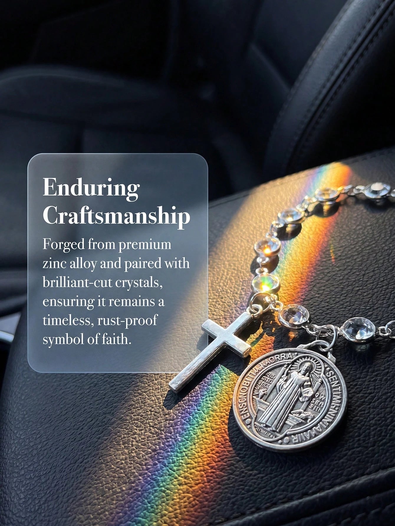 St Benedict Medal Cross Car Charm Blessed Travel Safety Amulet Religious Protective Car Interior Hanging Ornament Auto Steering Wheel Decor Handbag Charm For Women Perfect Christmas Thanksgiving New C