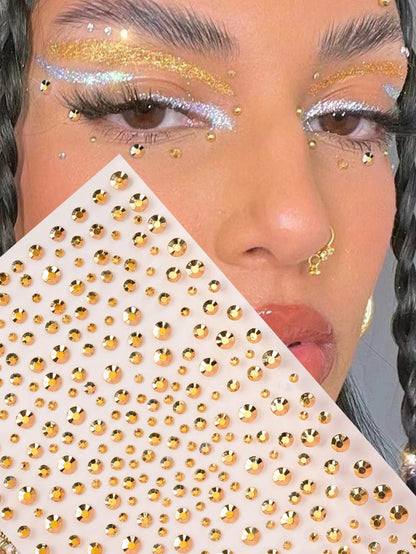 STARTTOOS Gold Tone Multisize & 3d Imitation Gemstone Face & Eye Stickers Diy Music Festival Y2k Makeup Party Decoration,Concert Look,Face Gems