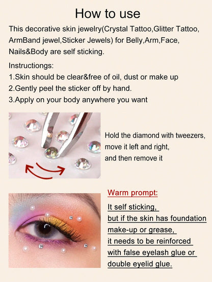 STARTTOOS Gold Tone Multisize & 3d Imitation Gemstone Face & Eye Stickers Diy Music Festival Y2k Makeup Party Decoration,Concert Look,Face Gems