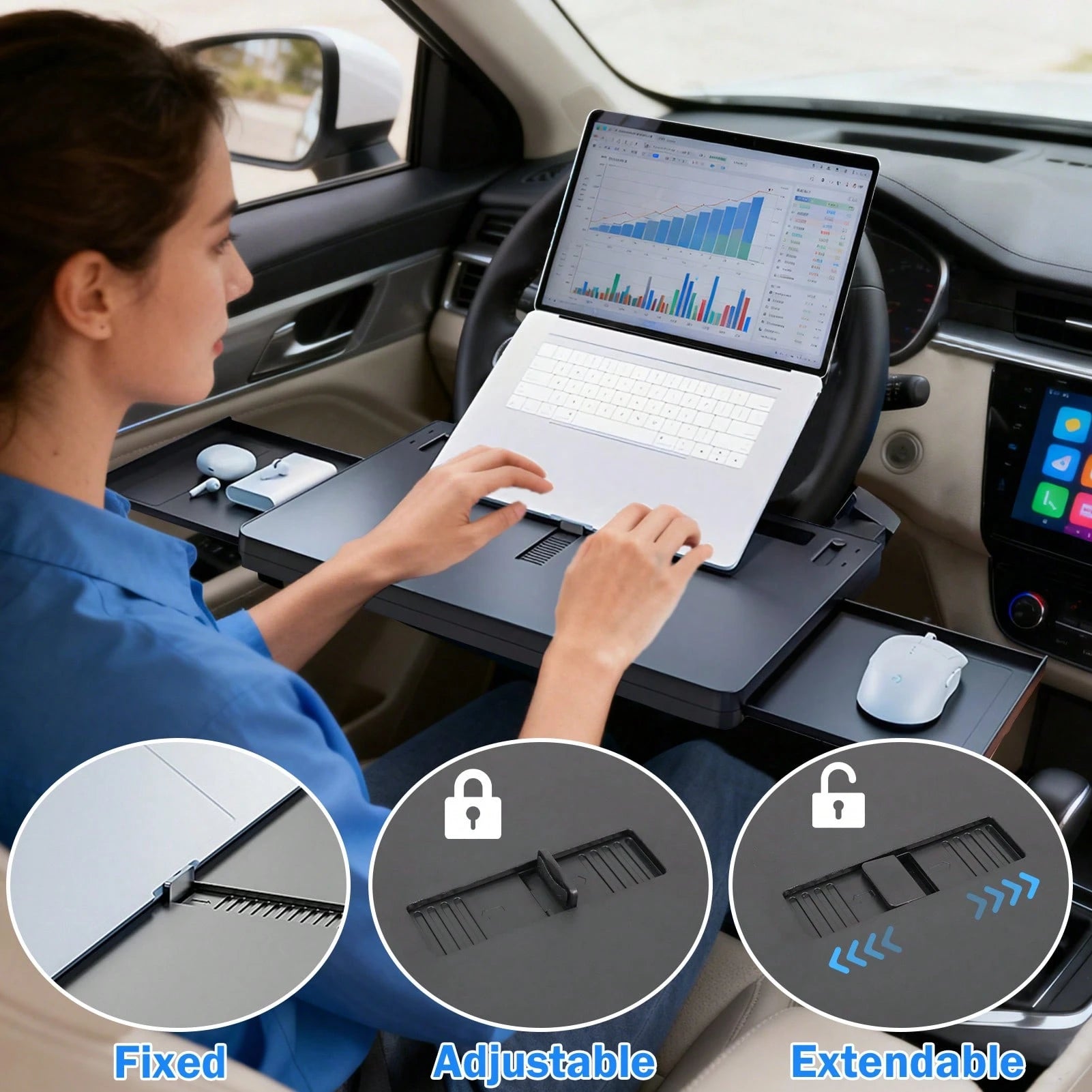 Steering Wheel Tray, Laptop Stand, Car Dining Table, Retractable Car Tray, A Place To Write, Read, Eat And Work During Car Travel, Suitable For Most Vehicles