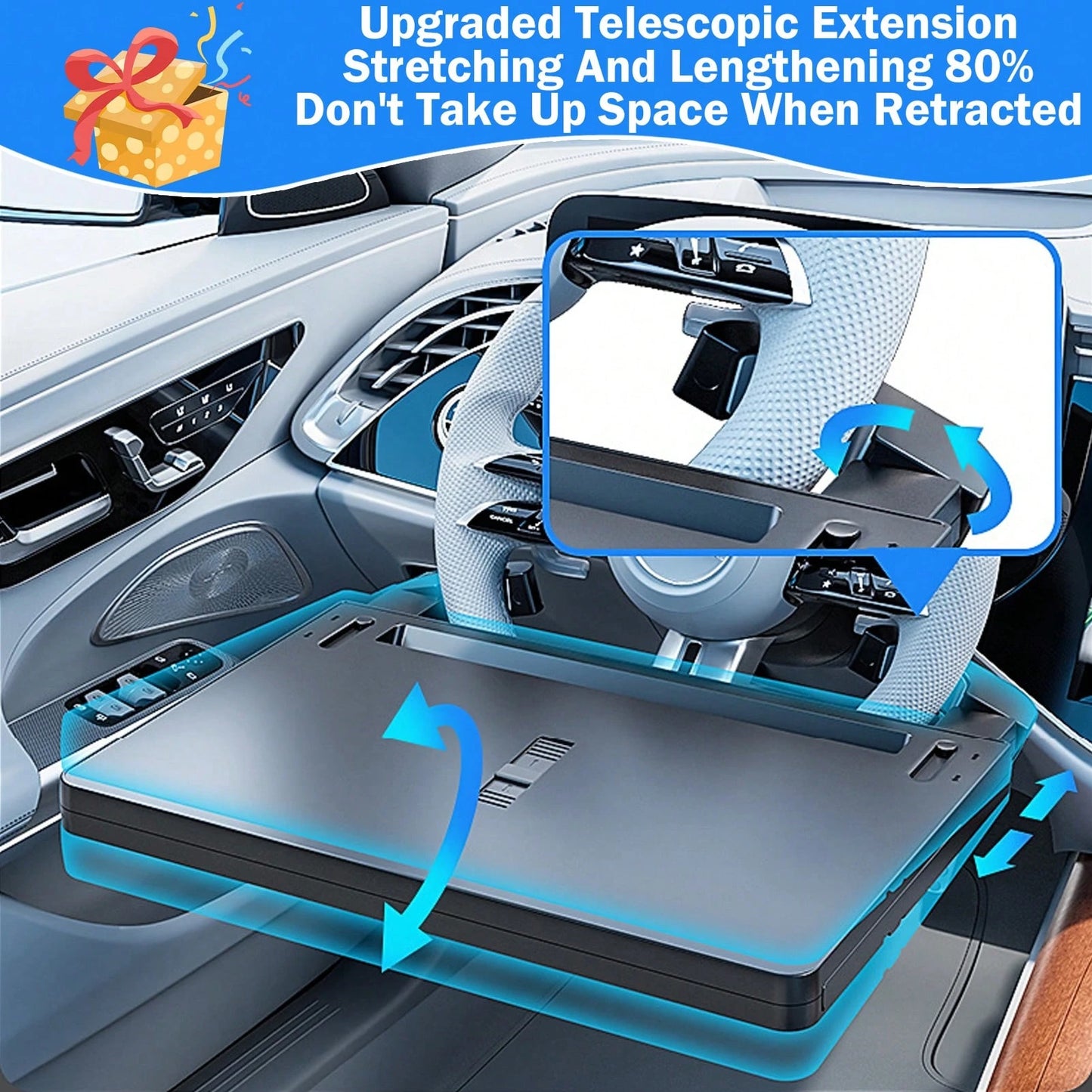 Steering Wheel Tray, Laptop Stand, Car Dining Table, Retractable Car Tray, A Place To Write, Read, Eat And Work During Car Travel, Suitable For Most Vehicles