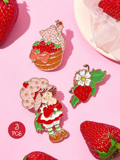 Strawberry Shortcake X Fashionable And Cute Strawberry And Cat Zinc Alloy Brooch Badge, A Collectible Gift, And Gold Brooch/Pins.,Gift Ideas