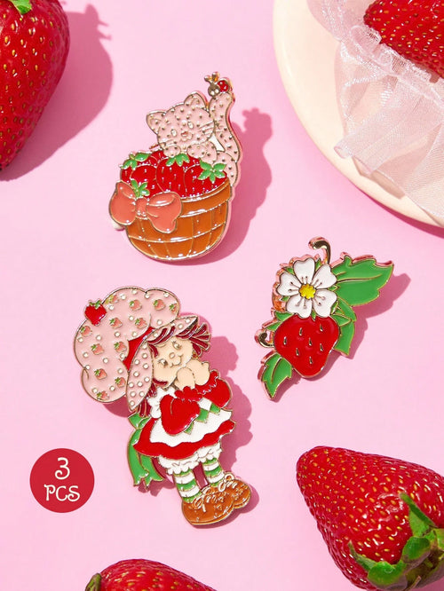Strawberry Shortcake X Fashionable And Cute Strawberry And Cat Zinc Alloy Brooch Badge, A Collectible Gift, And Gold Brooch/Pins.,Gift Ideas