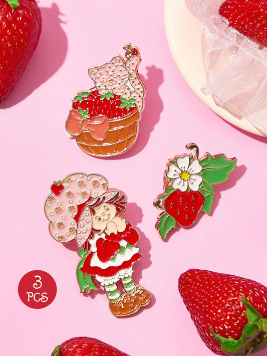 Strawberry Shortcake X Fashionable And Cute Strawberry And Cat Zinc Alloy Brooch Badge, A Collectible Gift, And Gold Brooch/Pins.,Gift Ideas