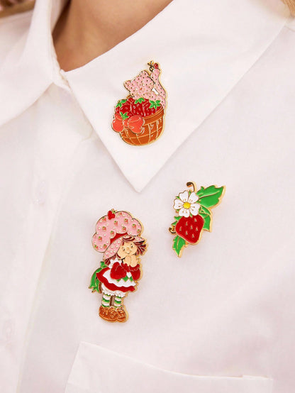 Strawberry Shortcake X Fashionable And Cute Strawberry And Cat Zinc Alloy Brooch Badge, A Collectible Gift, And Gold Brooch/Pins.,Gift Ideas