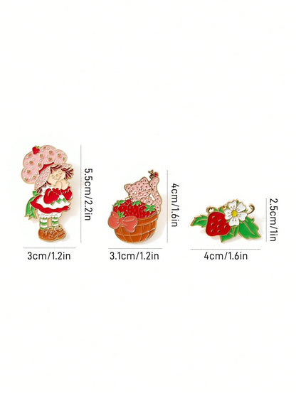 Strawberry Shortcake X Fashionable And Cute Strawberry And Cat Zinc Alloy Brooch Badge, A Collectible Gift, And Gold Brooch/Pins.,Gift Ideas