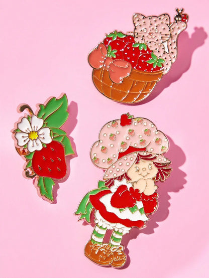 Strawberry Shortcake X Fashionable And Cute Strawberry And Cat Zinc Alloy Brooch Badge, A Collectible Gift, And Gold Brooch/Pins.,Gift Ideas