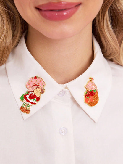 Strawberry Shortcake X Fashionable And Cute Strawberry And Cat Zinc Alloy Brooch Badge, A Collectible Gift, And Gold Brooch/Pins.,Gift Ideas