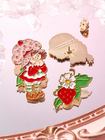 Strawberry Shortcake X Fashionable And Cute Strawberry And Cat Zinc Alloy Brooch Badge, A Collectible Gift, And Gold Brooch/Pins.,Gift Ideas