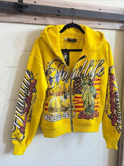 Streetwear Zip-Up Hoodie| Unisex Oversized Graphic Pullover| Y2K Vintage Style, Back To School