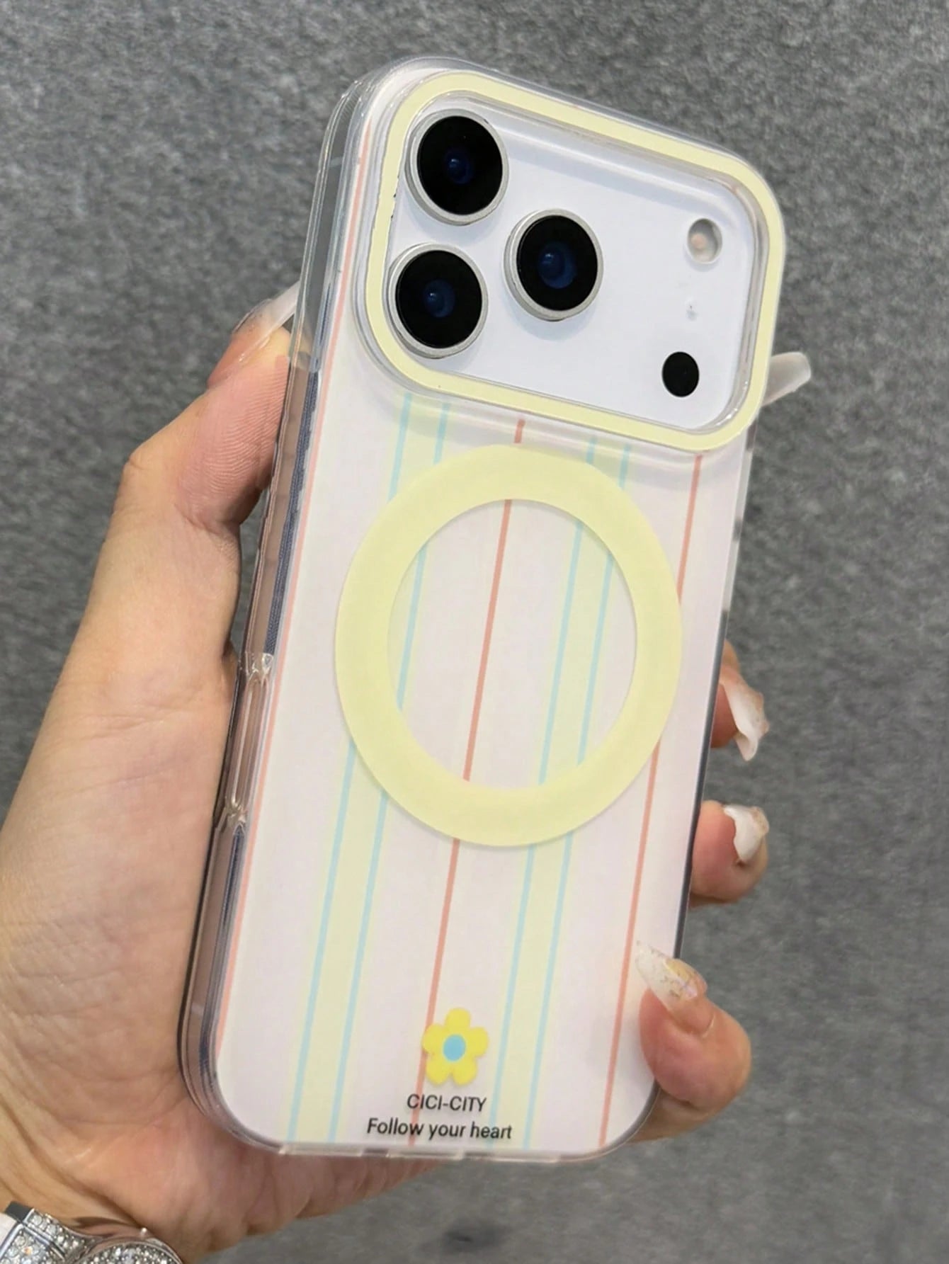 Stylish Double Color Stripe Floral Magnetic Wireless Charging Phone Case Compatible With IPhone 17Air 16 15 14 13 Pro Max Shockproof Back Cover
