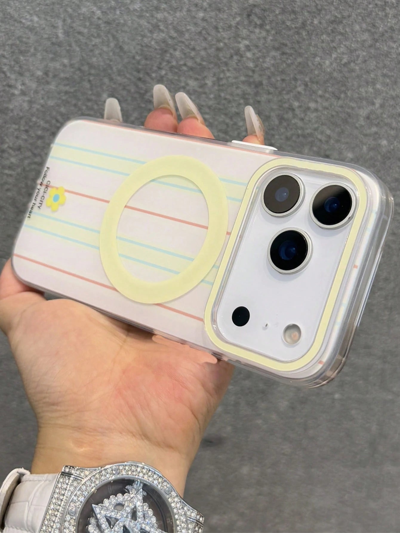 Stylish Double Color Stripe Floral Magnetic Wireless Charging Phone Case Compatible With IPhone 17Air 16 15 14 13 Pro Max Shockproof Back Cover
