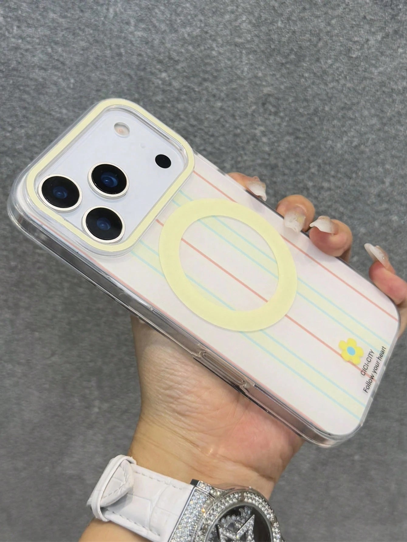 Stylish Double Color Stripe Floral Magnetic Wireless Charging Phone Case Compatible With IPhone 17Air 16 15 14 13 Pro Max Shockproof Back Cover