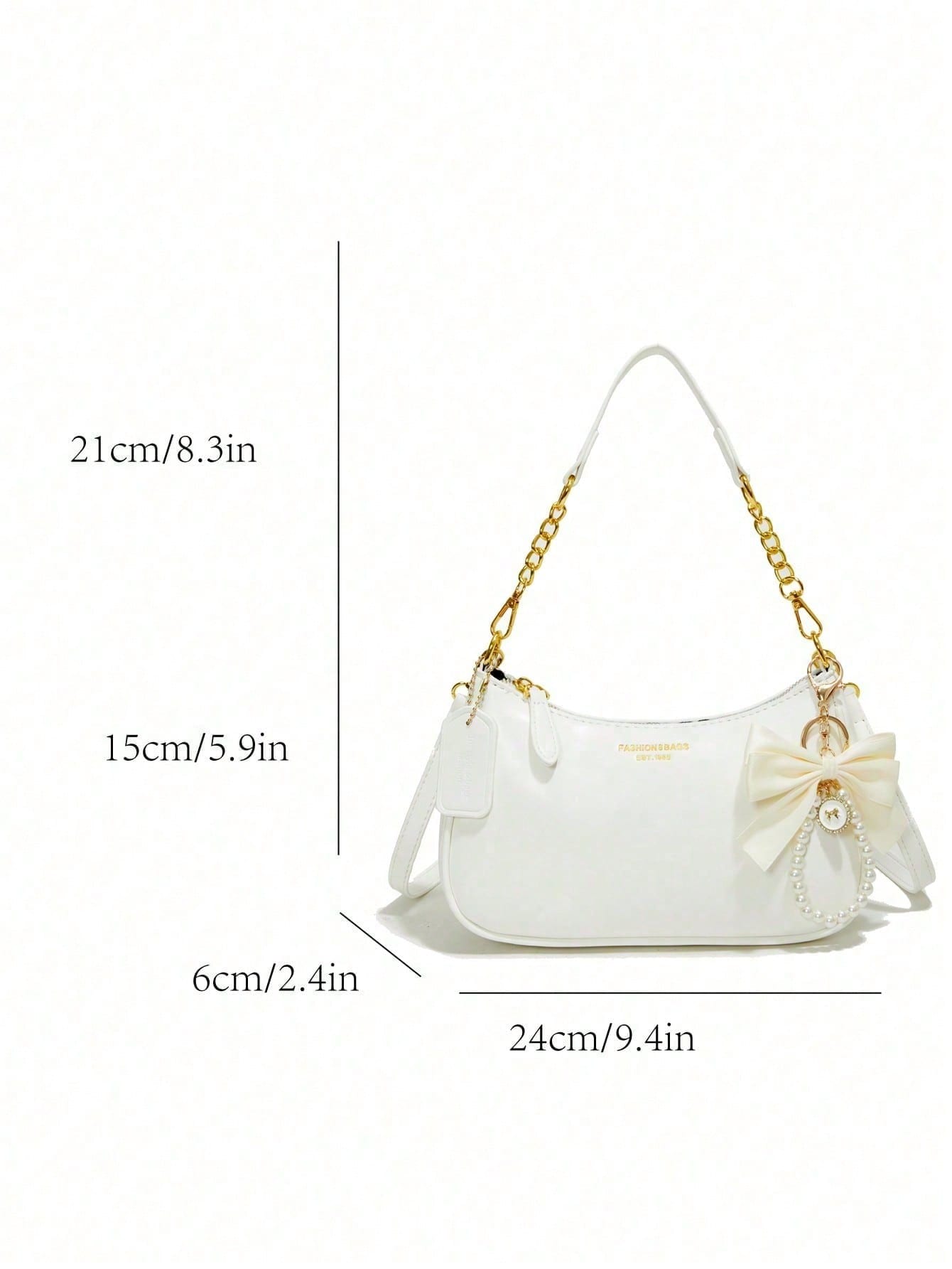 Stylish New Shoulder Bag Featuring Patterned Accents And A Pearl Bow Pendant. Solid-Color Waterproof PU Fabric Shoulder Bag Crescent Bag, Underarm Bag