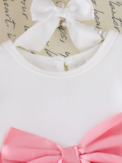 Summer Cute Light Pink Newborn Baby Girl White Sleeveless Patchwork Bow Flower Embroidered Mesh Dress Wedding Wedding Guest Guest Christening