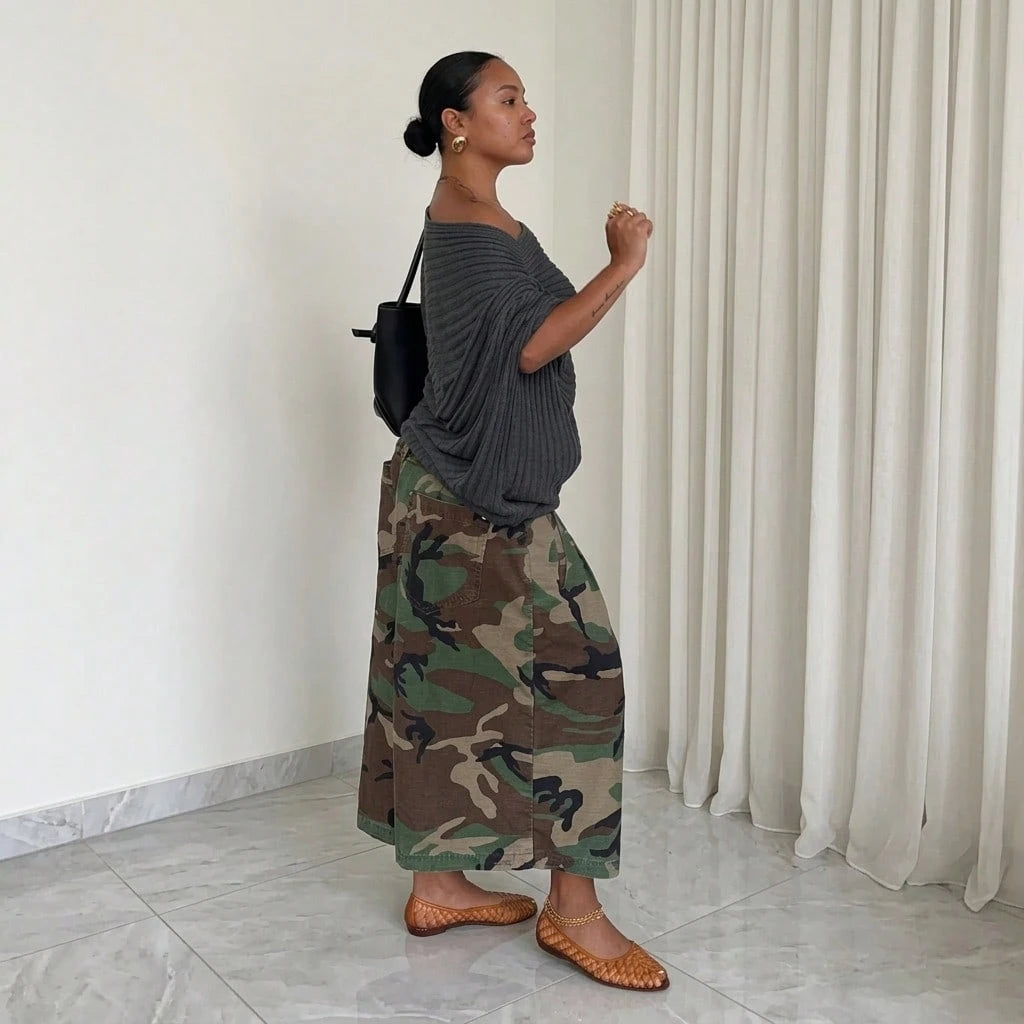 Summer Dresses For WomenStylish Streetwear Women Camouflage Cargo Wide Leg Culottes, Loose Pleated High Waist Relaxed Fit Casual Cropdresses For Women