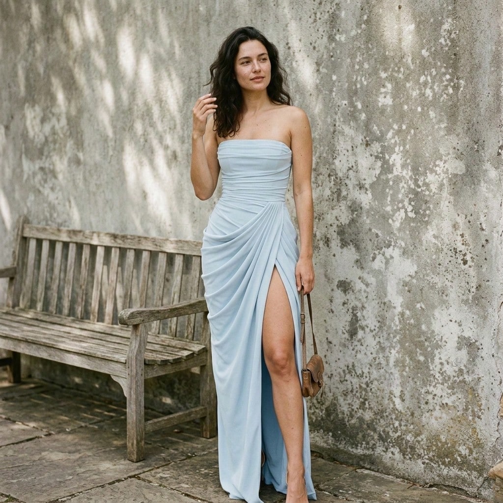 Summer Dresses For WomenWomen Strapless Ruched Draped High Slit Maxi Dress Summer Elegant Fitted Evening Party Wedding Guest Prom Fordresses For Women
