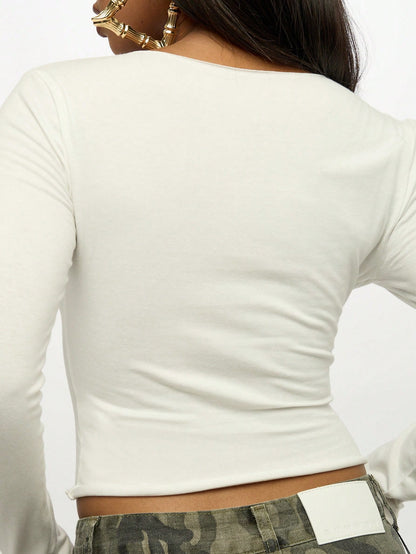 SUMWON Plus Size Long Sleeve Graphic Print Crop Top With Red Design For Casual Everyday Wear Fall