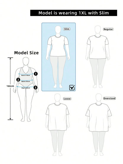 SUMWON Plus Size Long Sleeve Graphic Print Crop Top With Red Design For Casual Everyday Wear Fall