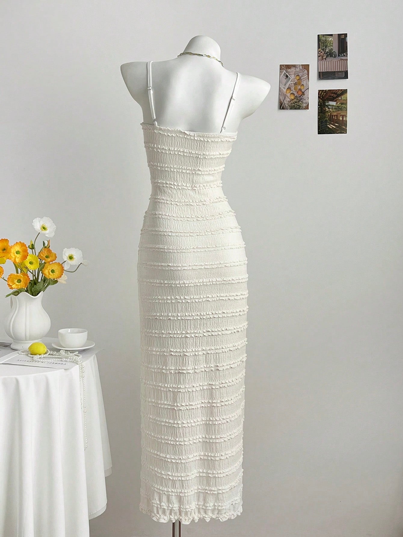 Sunnyshic Women's Layered Ruffle Jacquard Spaghetti Strap Dress