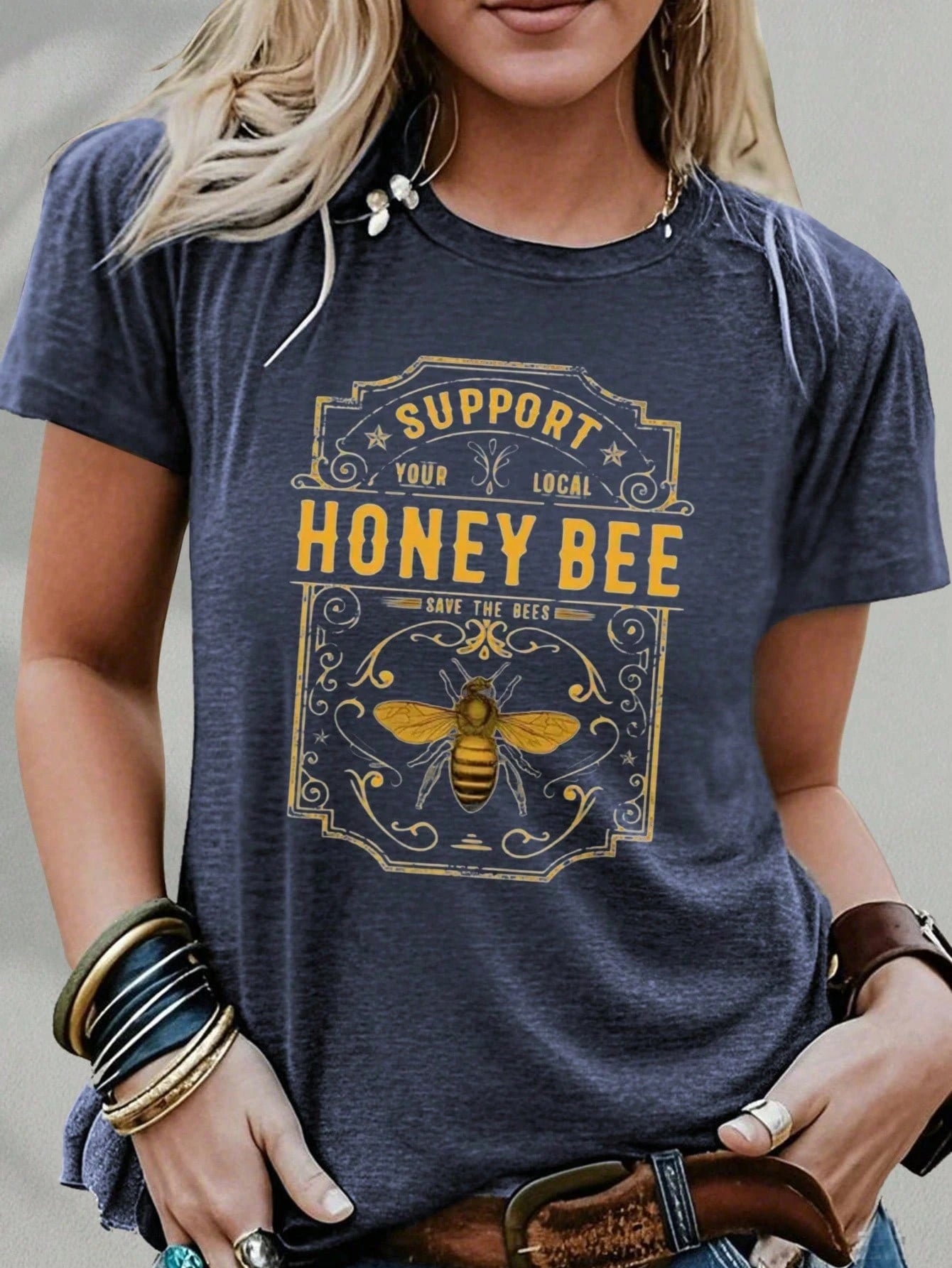 "Support Local Beekeepers" Vintage Bee & Hive Print Tee| Soft Blended Crewneck For Nature Lovers, Casual Summer & Beekeeping Events