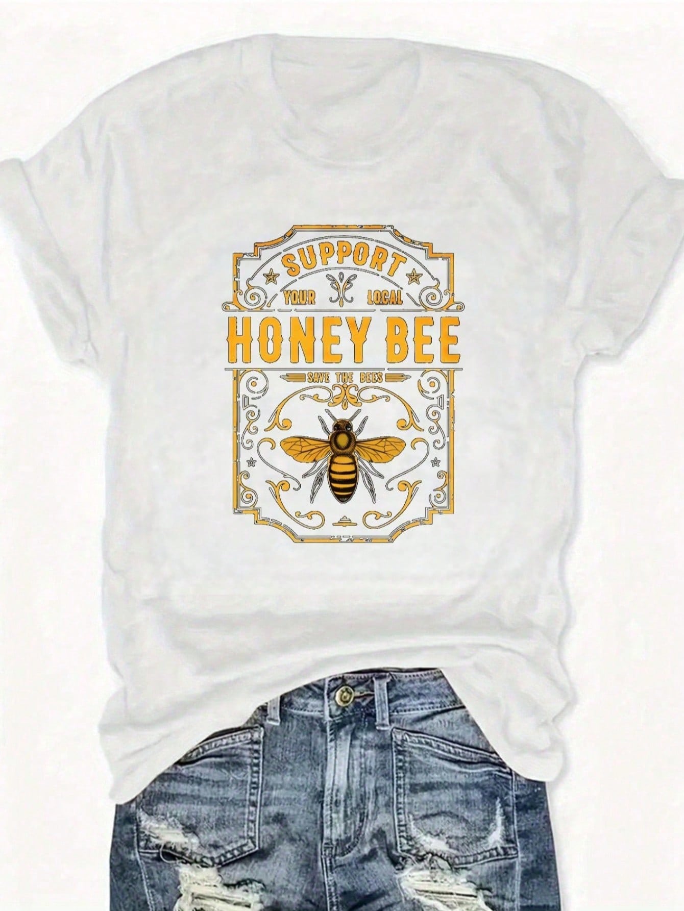 "Support Local Beekeepers" Vintage Bee & Hive Print Tee| Soft Blended Crewneck For Nature Lovers, Casual Summer & Beekeeping Events