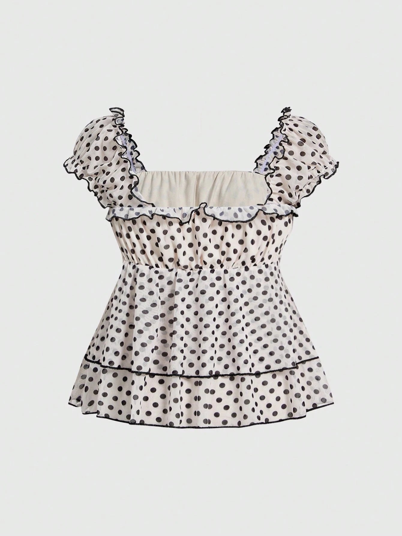 Sweetness Plus Size Women's Vintage French Romantic Vacation Style Polka Dot Colorblock Print Doll Dress T-Shirt With Ribbon Decoration