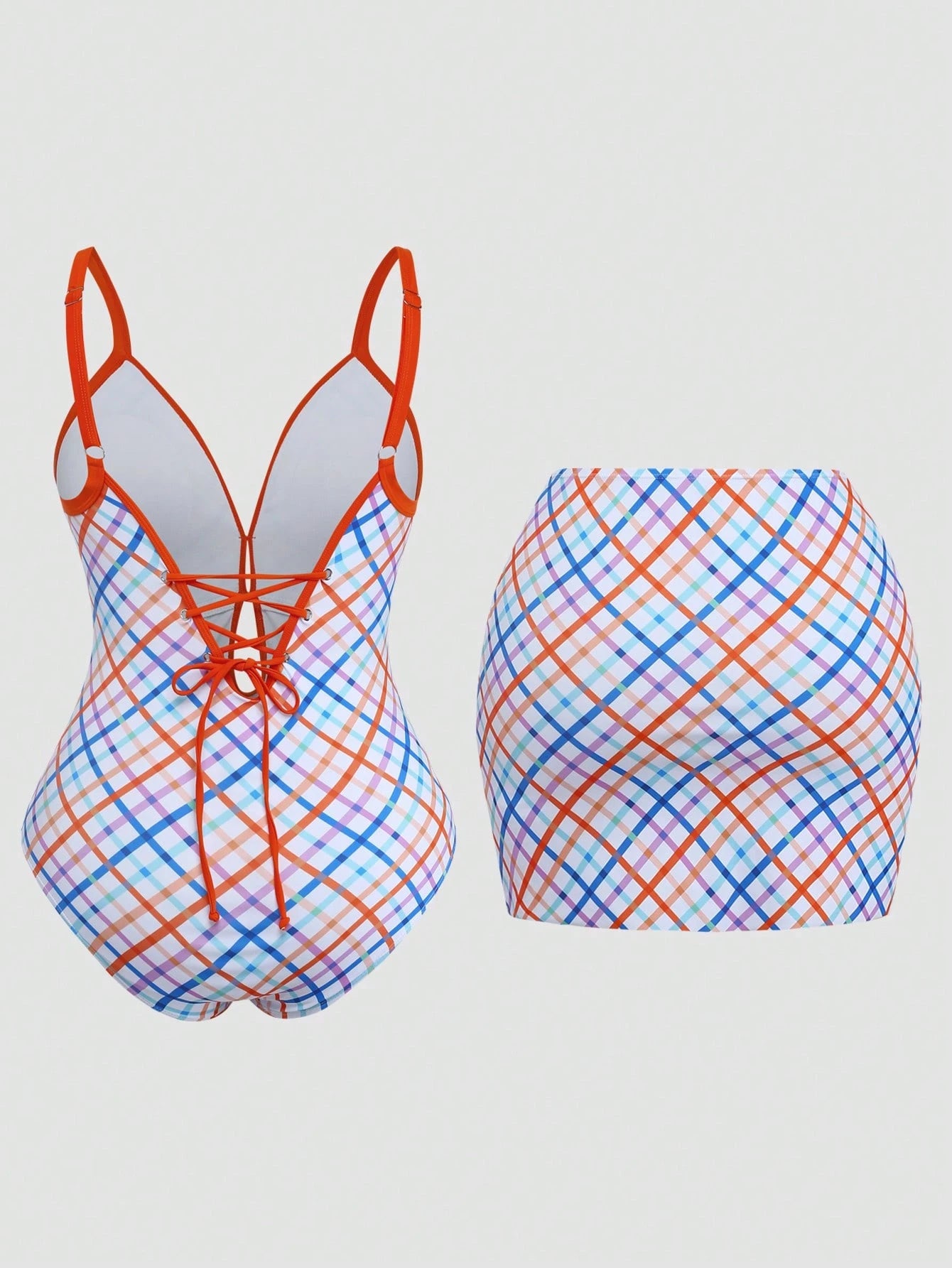 Sweetra 2026 New Summer Beach Vacation Women's Vintage Plaid Blue Vacation Style Mini Dress One-Piece Swimsuit, Plus Size One-Piece Swimsuit