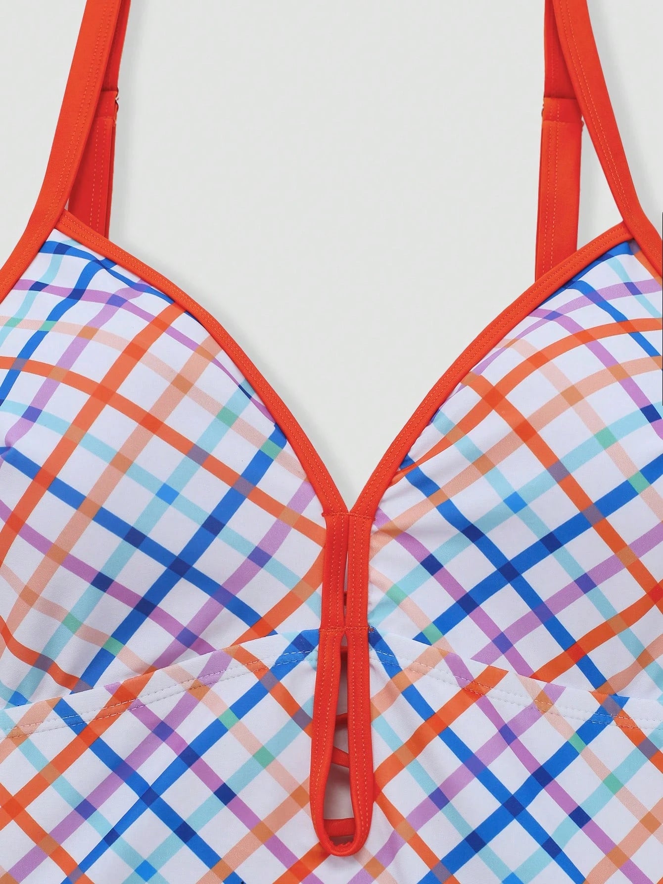 Sweetra 2026 New Summer Beach Vacation Women's Vintage Plaid Blue Vacation Style Mini Dress One-Piece Swimsuit, Plus Size One-Piece Swimsuit