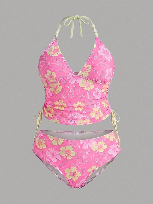 Sweetra CURVE 2026 New Summer Plus Size Women 1 Piece Random Print Elegant Drawstring Casual One-Piece Swimwear