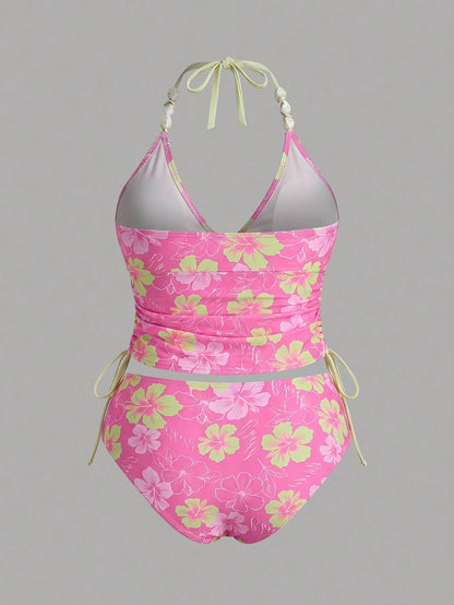 Sweetra CURVE 2026 New Summer Plus Size Women 1 Piece Random Print Elegant Drawstring Casual One-Piece Swimwear