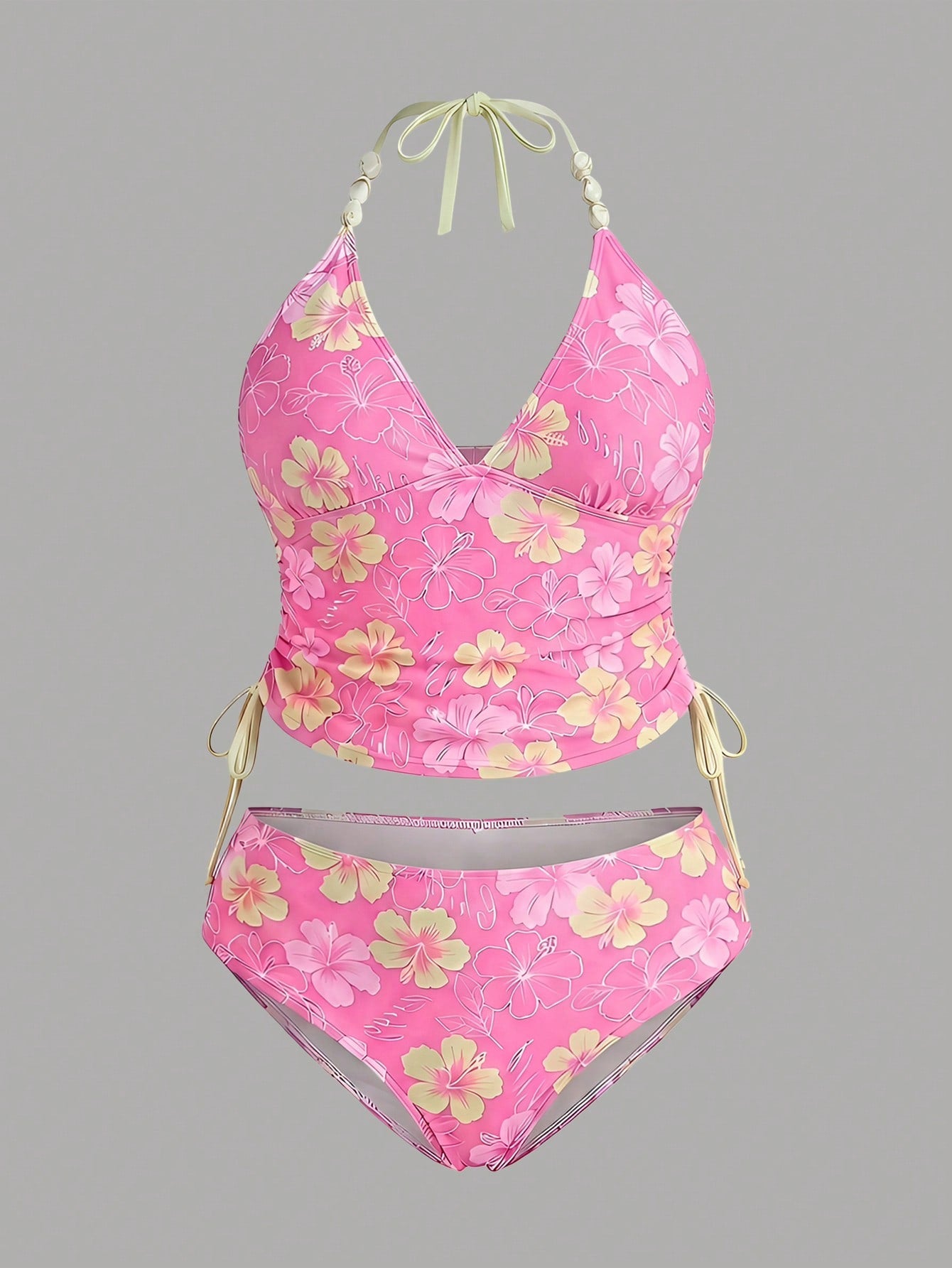 Sweetra CURVE 2026 New Summer Plus Size Women 1 Piece Random Print Elegant Drawstring Casual One-Piece Swimwear