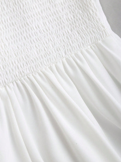 Sweetra New Spring/Summer Women's Dress With Design Elements, Retro Chic Vibe, Fitted Silhouette, Elegant Academic Style, Versatile & Comfortable, White Color