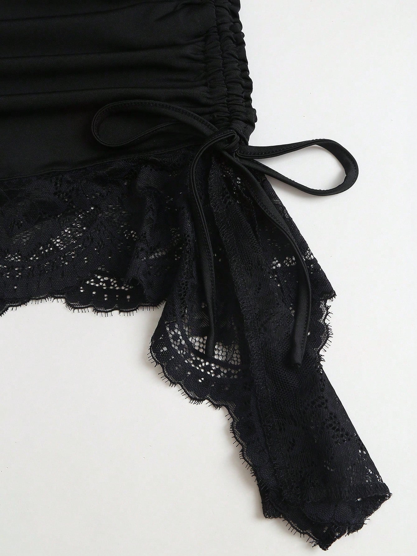 Sweetra New Summer Lace Patchwork Asymmetric Hem Drawstring Tie Design Cowl Neck Backless Elegant Commuter Fashion Mini Dress
