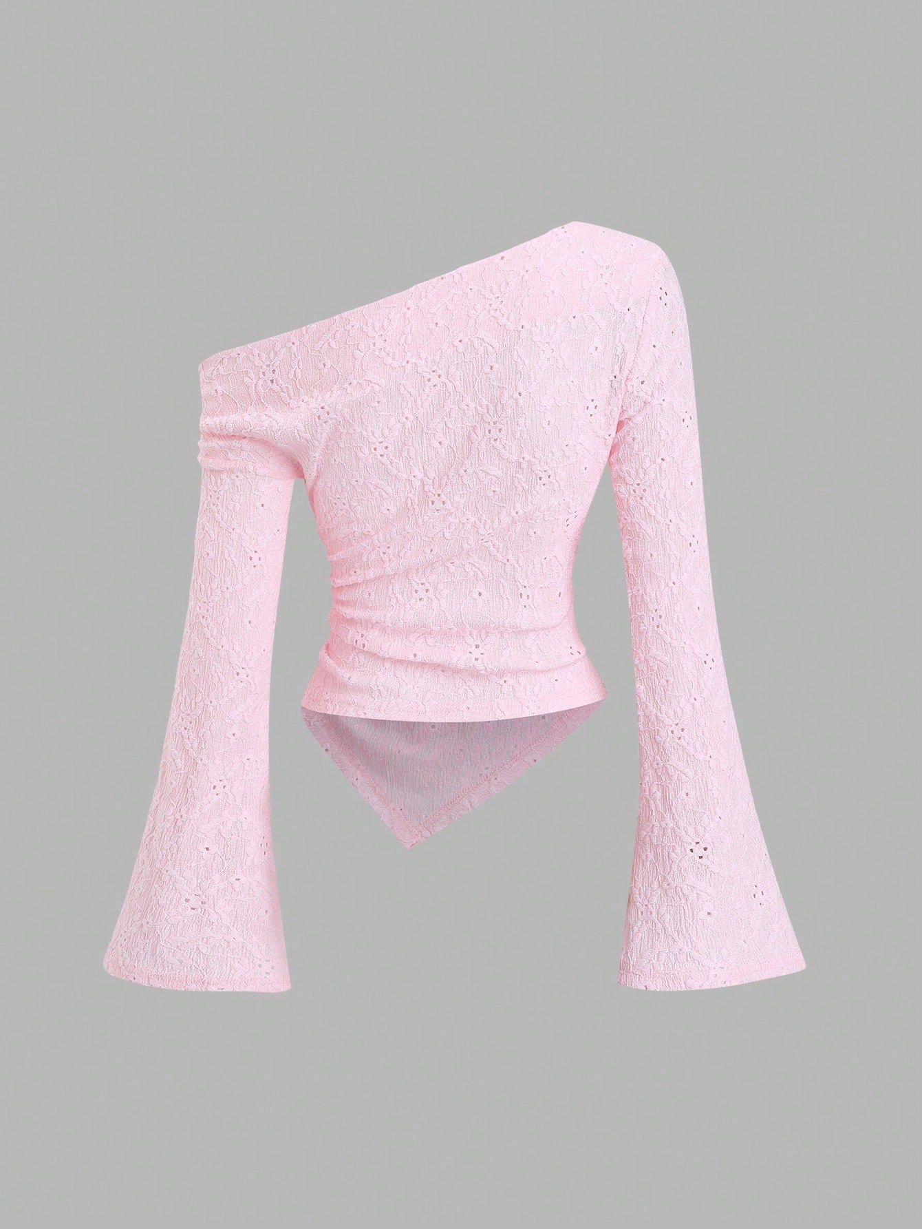 Sweetra Sexy Asymmetric Shoulder Textured Fabric Asymmetrical Hem Casual Top