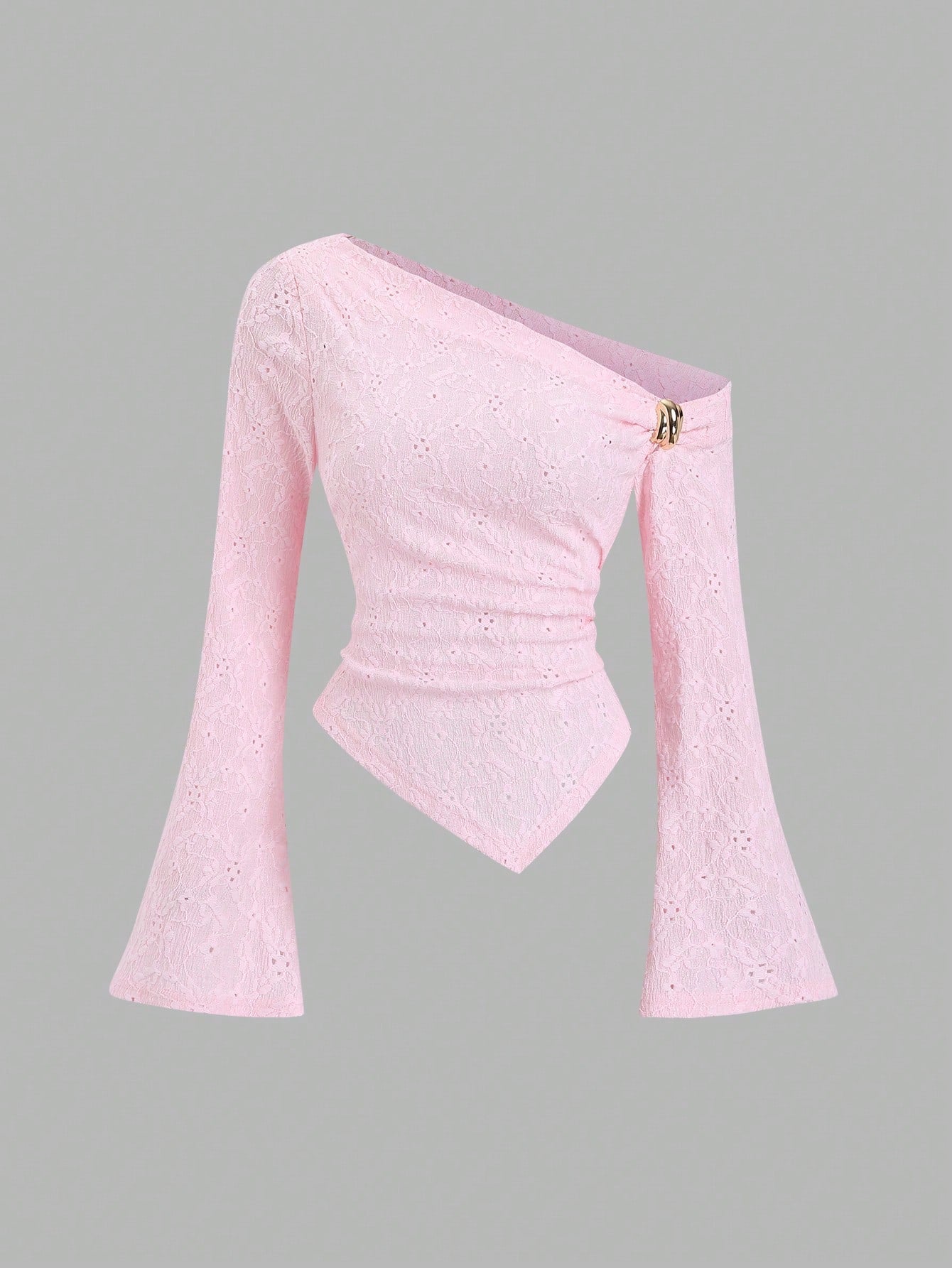 Sweetra Sexy Asymmetric Shoulder Textured Fabric Asymmetrical Hem Casual Top