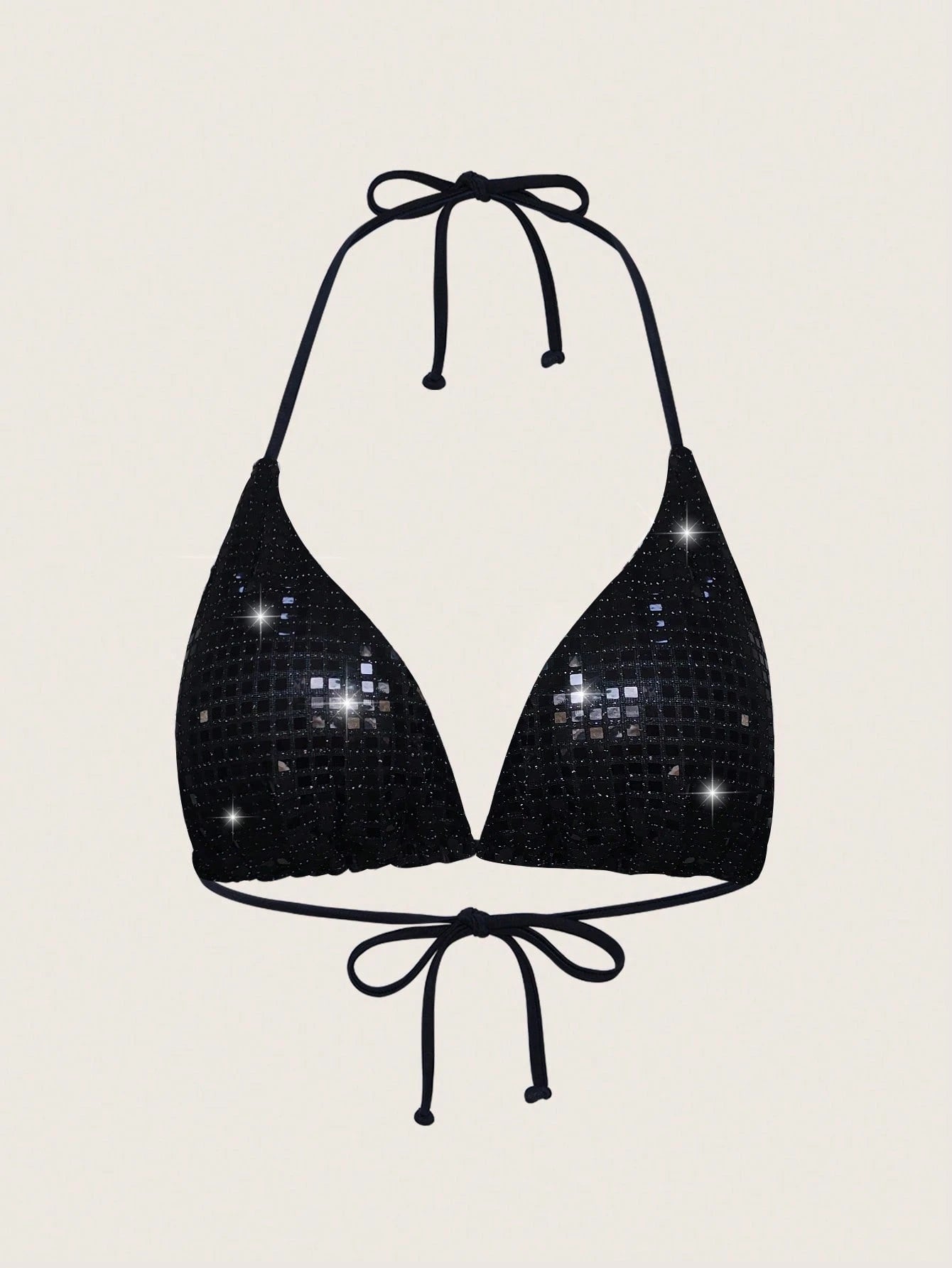 Sweetra Summer Beach Sequin V-Neck Halter Tie Bikini Top