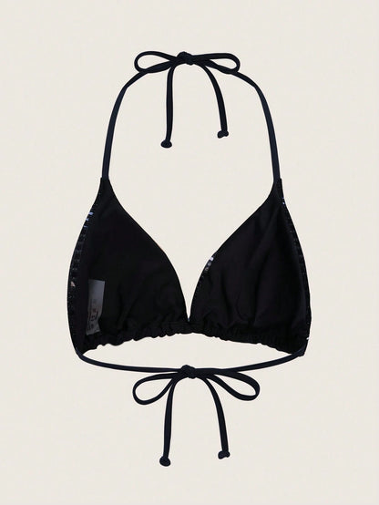 Sweetra Summer Beach Sequin V-Neck Halter Tie Bikini Top