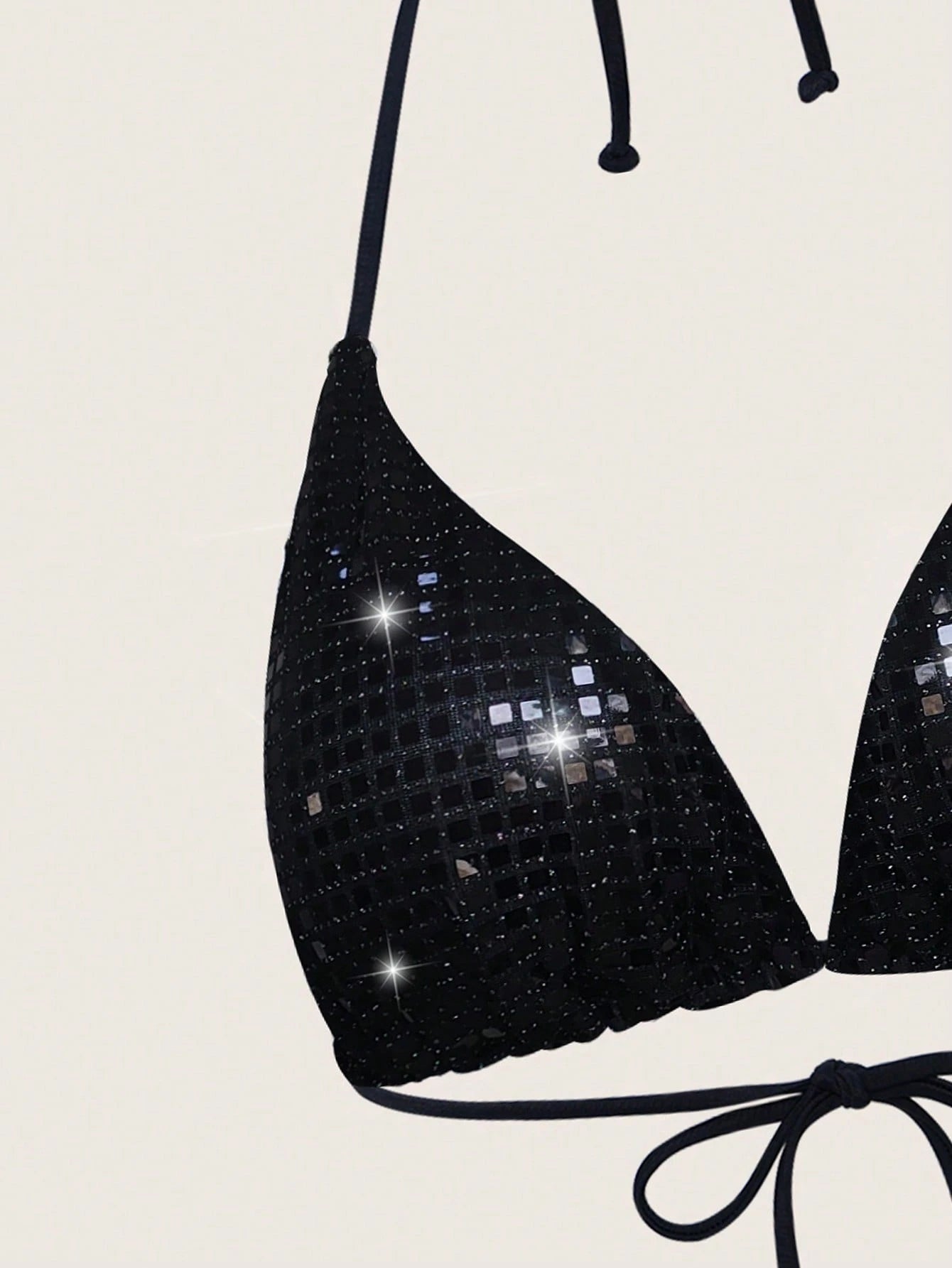 Sweetra Summer Beach Sequin V-Neck Halter Tie Bikini Top