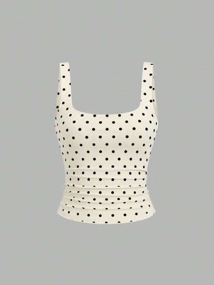 Sweetra Women's Casual Solid Color & Polka Dot Print Tank Top